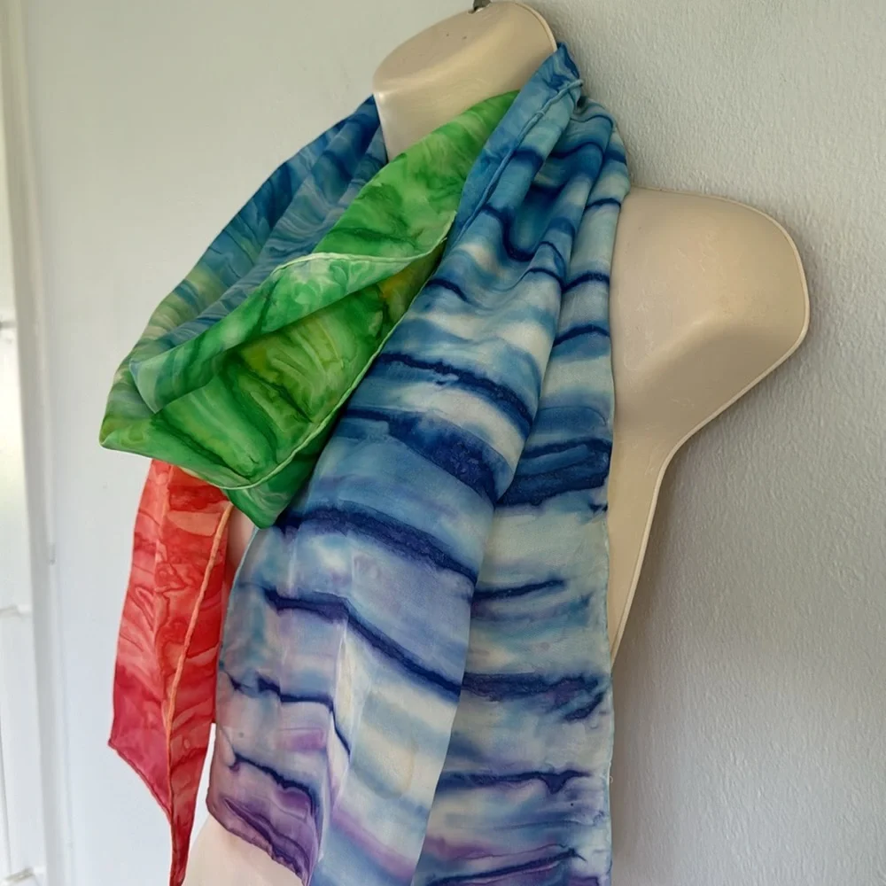 Handmade rainbow ombré watercolor tie dye lightweight scarf